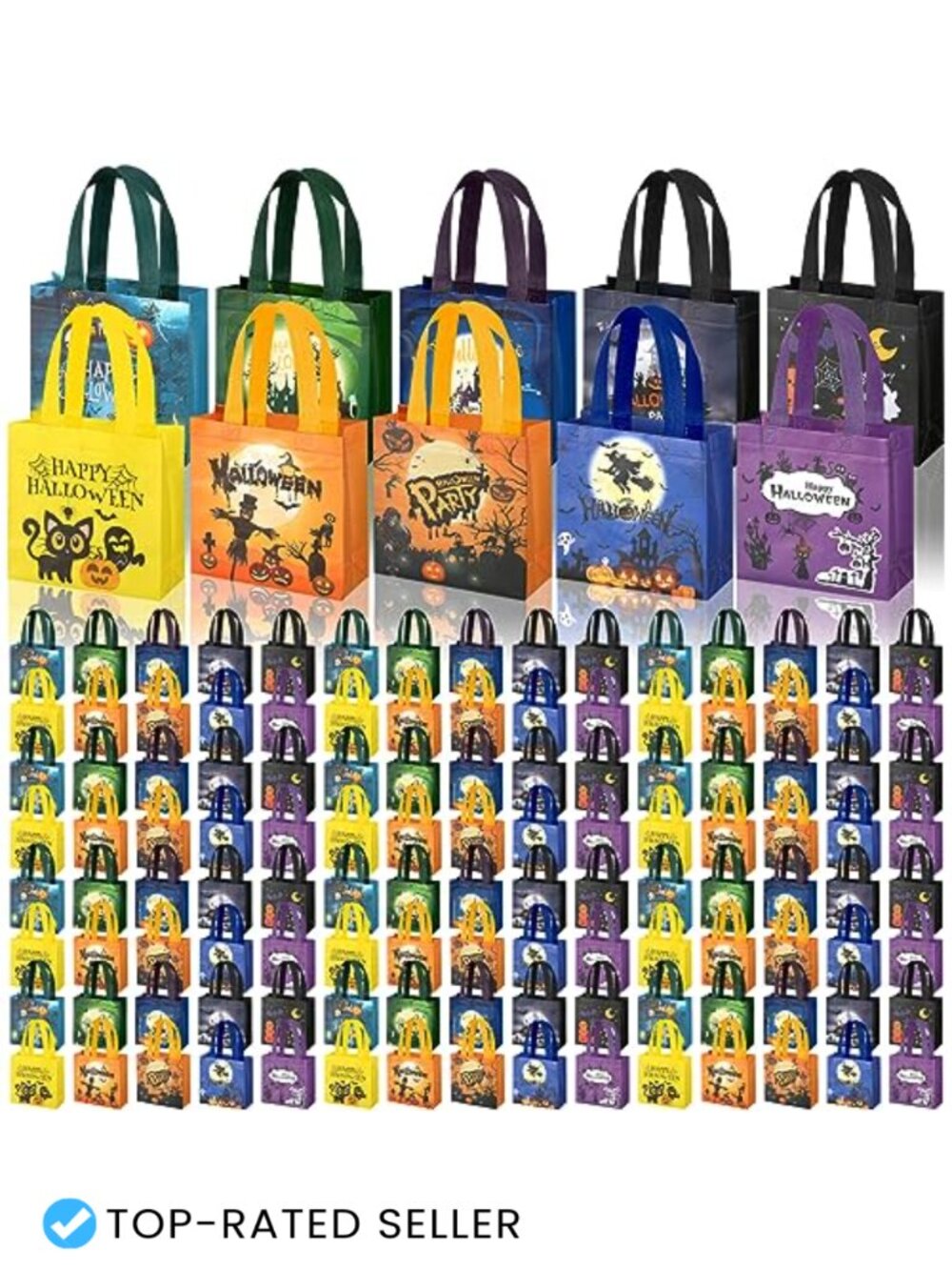 100 Pcs Halloween Candy Tote Bags with Handles Non Woven